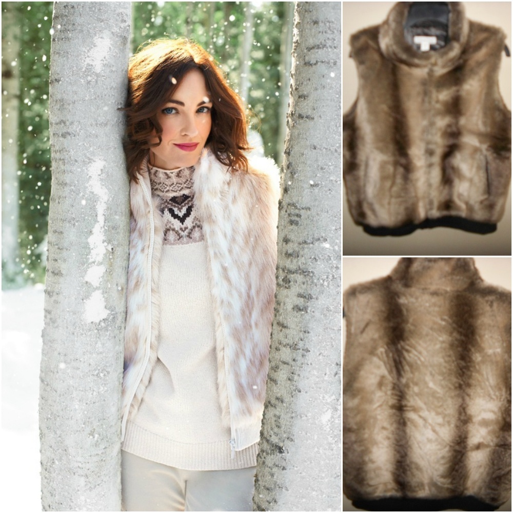 COLDWATER CREEK FAUX FUR VEST ZIP FRONT SZ L